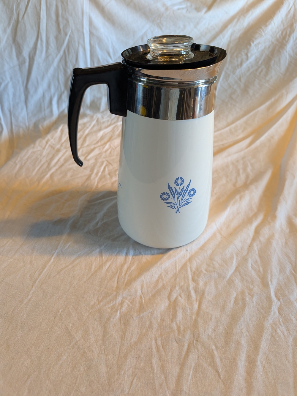 RESERVECorningware White Thermal Carafe with Blue Floral Accent and Black Handle